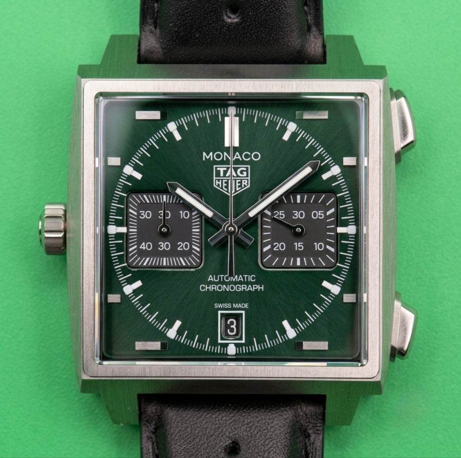 TAG Heuer TAG Heuer 2026 Monaco Chronograph - green sunray-brushed dial , front view
