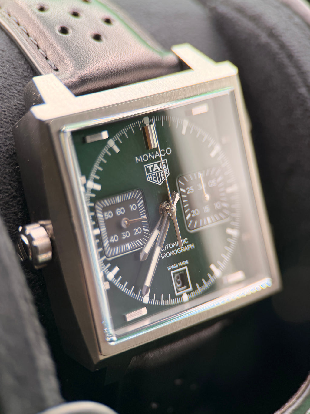 TAG Heuer 2026 Monaco Chronograph - green sunray-brushed dial