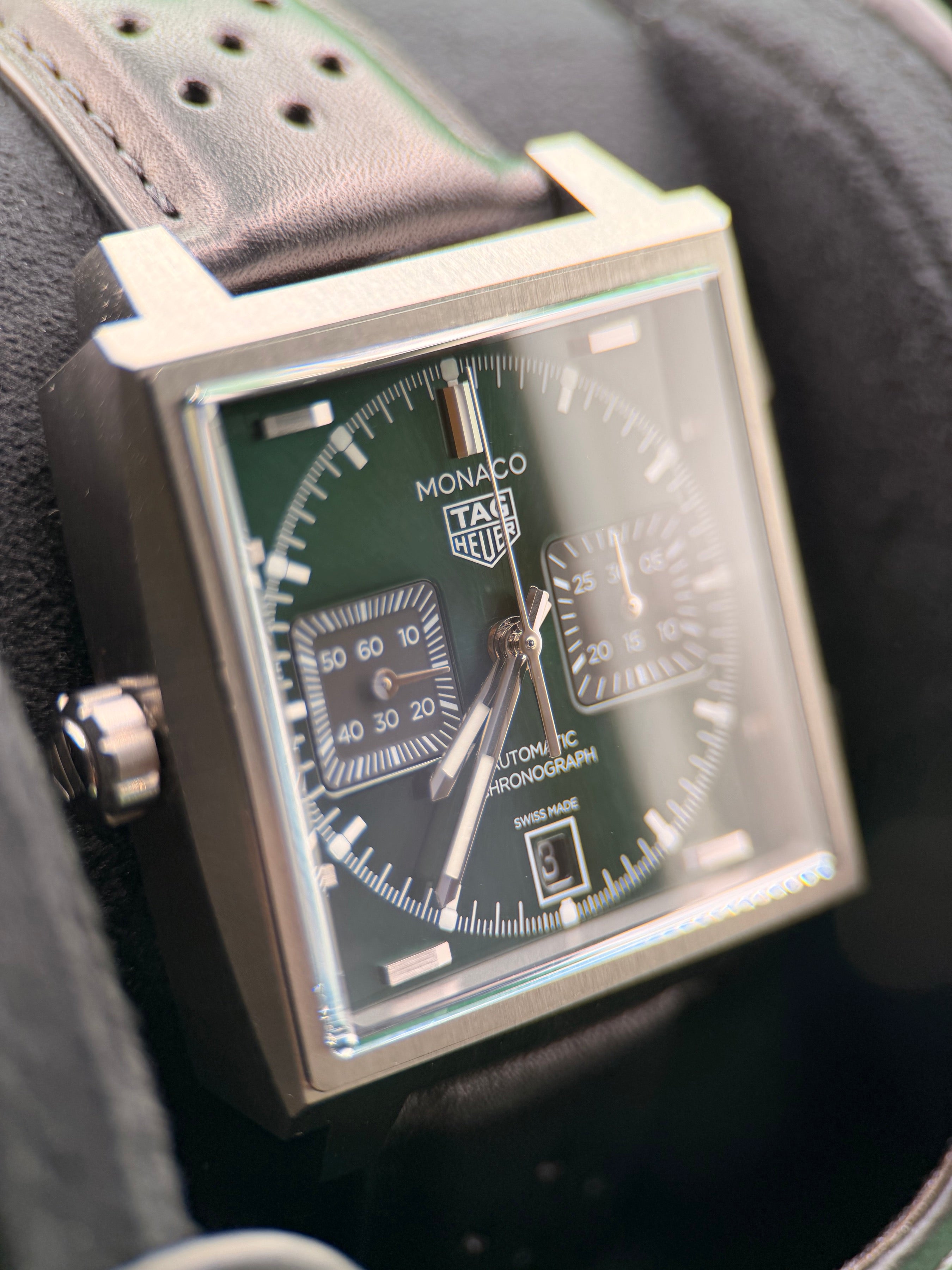 TAG Heuer 2026 Monaco Chronograph - green sunray-brushed dial