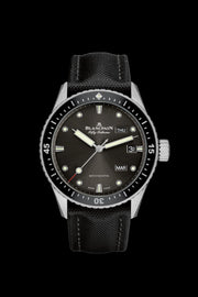 Blancpain Fifty Fathoms Bathyscaphe Quantième Annuel Grey meteor Dial on Black Canvas Strap 50711110B52A Card