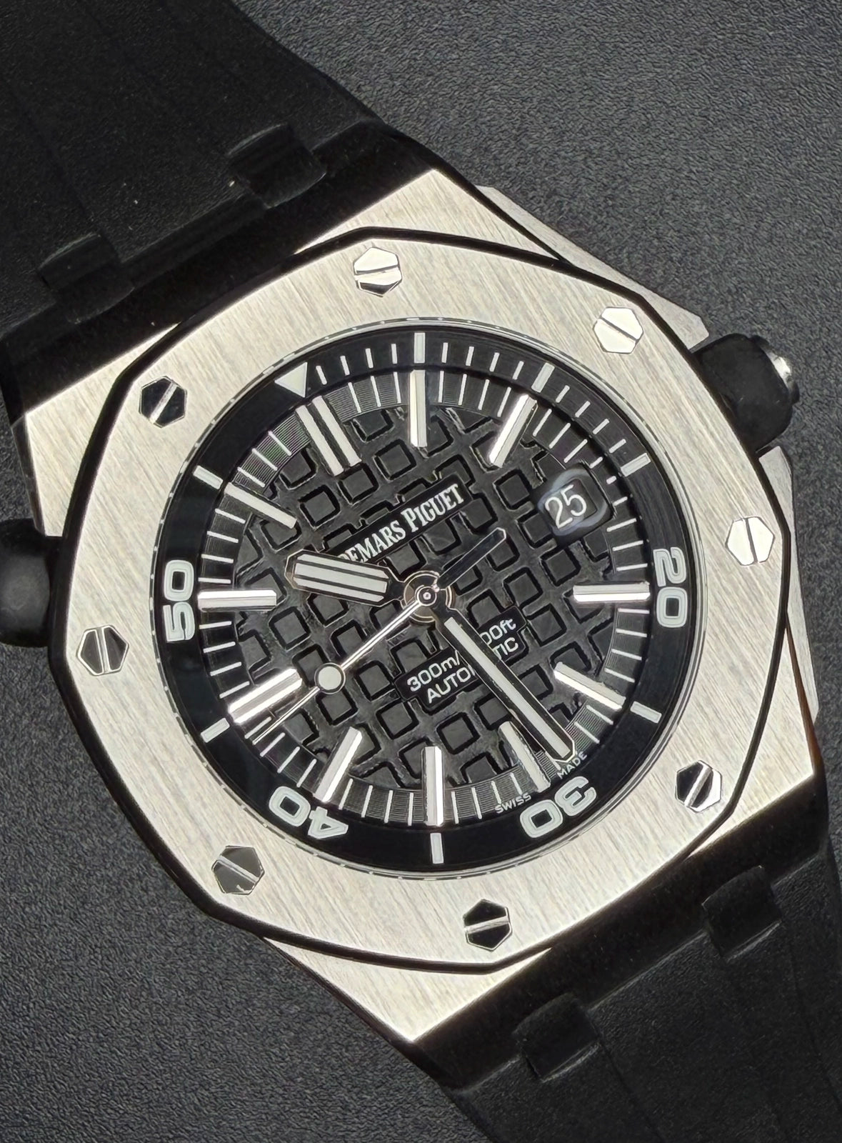 My Store Audemars Piguet Royal Oak Offshore Diver Black Dial on Rubber Strap 15703ST.OO.A002CA.01 Papers 2014