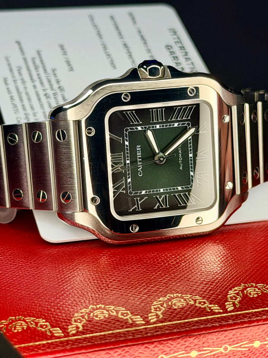 My Store Cartier Santos de Cartier Medium Green Dial on Bracelet WSSA0061 Complete 2025 , front view
